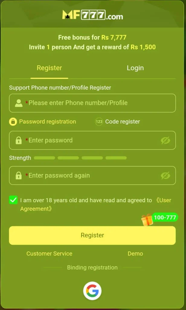 MF777 Game registration